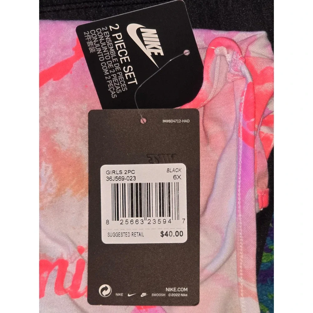 NWT Nike 2 Piece Set Pink Orange Tie Dye Tank and Black Shorts Girls 6X